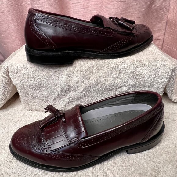 VTG Dexter Burgundy Tassel Loafers 8.5M Wingtip Brogue Leather Dress USA Comfort - Picture 3 of 16